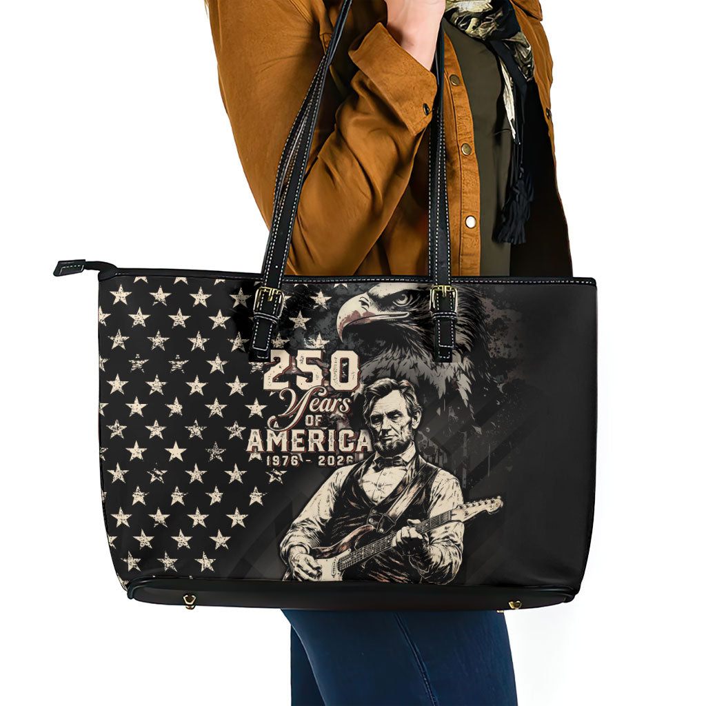 America 250th Anniversary Leather Tote Bag Abraham Lincoln Playing Guitar 4th July