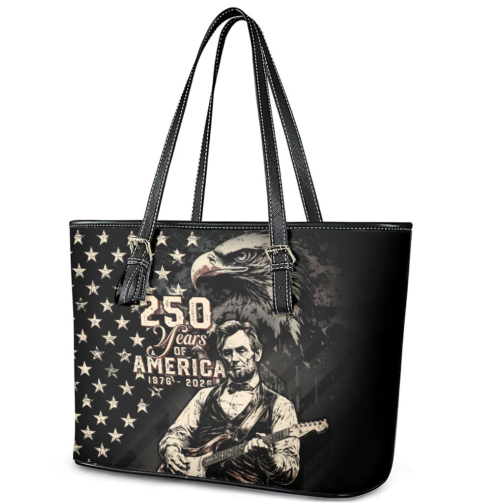 America 250th Anniversary Leather Tote Bag Abraham Lincoln Playing Guitar 4th July