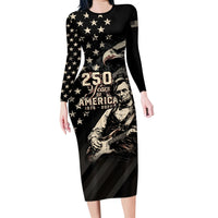 Personalized America 250th Anniversary Long Sleeve Bodycon Dress Abraham Lincoln Playing Guitar 4th July