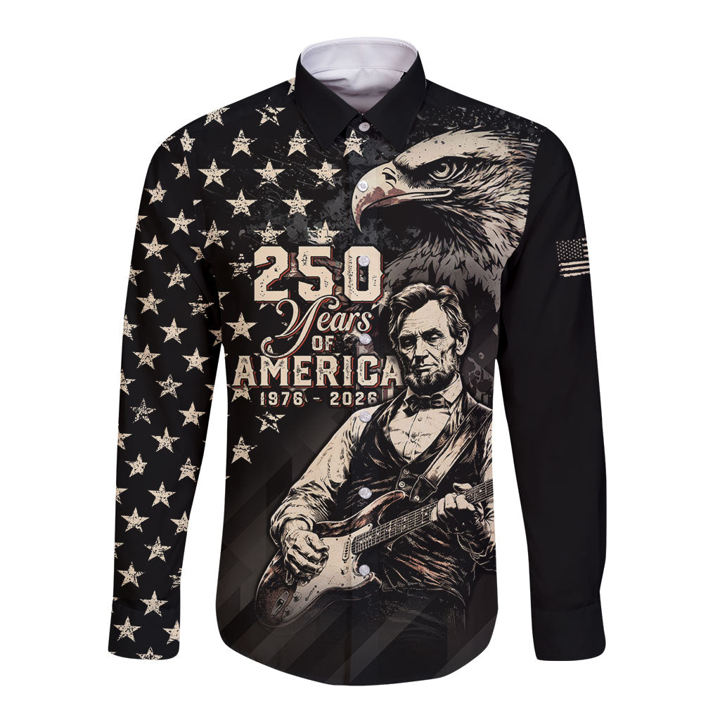 Personalized America 250th Anniversary Long Sleeve Button Shirt Abraham Lincoln Playing Guitar 4th July