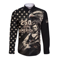 Personalized America 250th Anniversary Long Sleeve Button Shirt Abraham Lincoln Playing Guitar 4th July