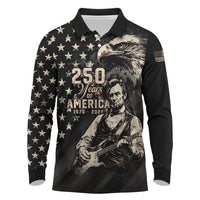 Personalized America 250th Anniversary Long Sleeve Polo Shirt Abraham Lincoln Playing Guitar 4th July