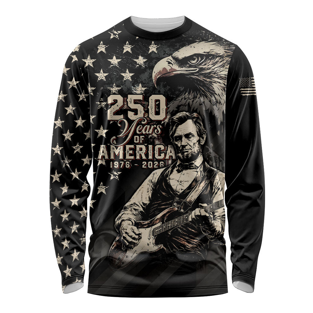 Personalized America 250th Anniversary Long Sleeve Shirt Abraham Lincoln Playing Guitar 4th July