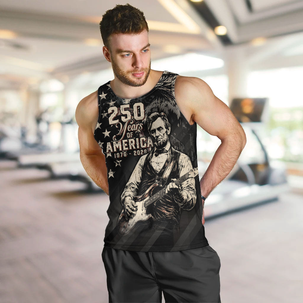 Personalized America 250th Anniversary Men Tank Top Abraham Lincoln Playing Guitar 4th July