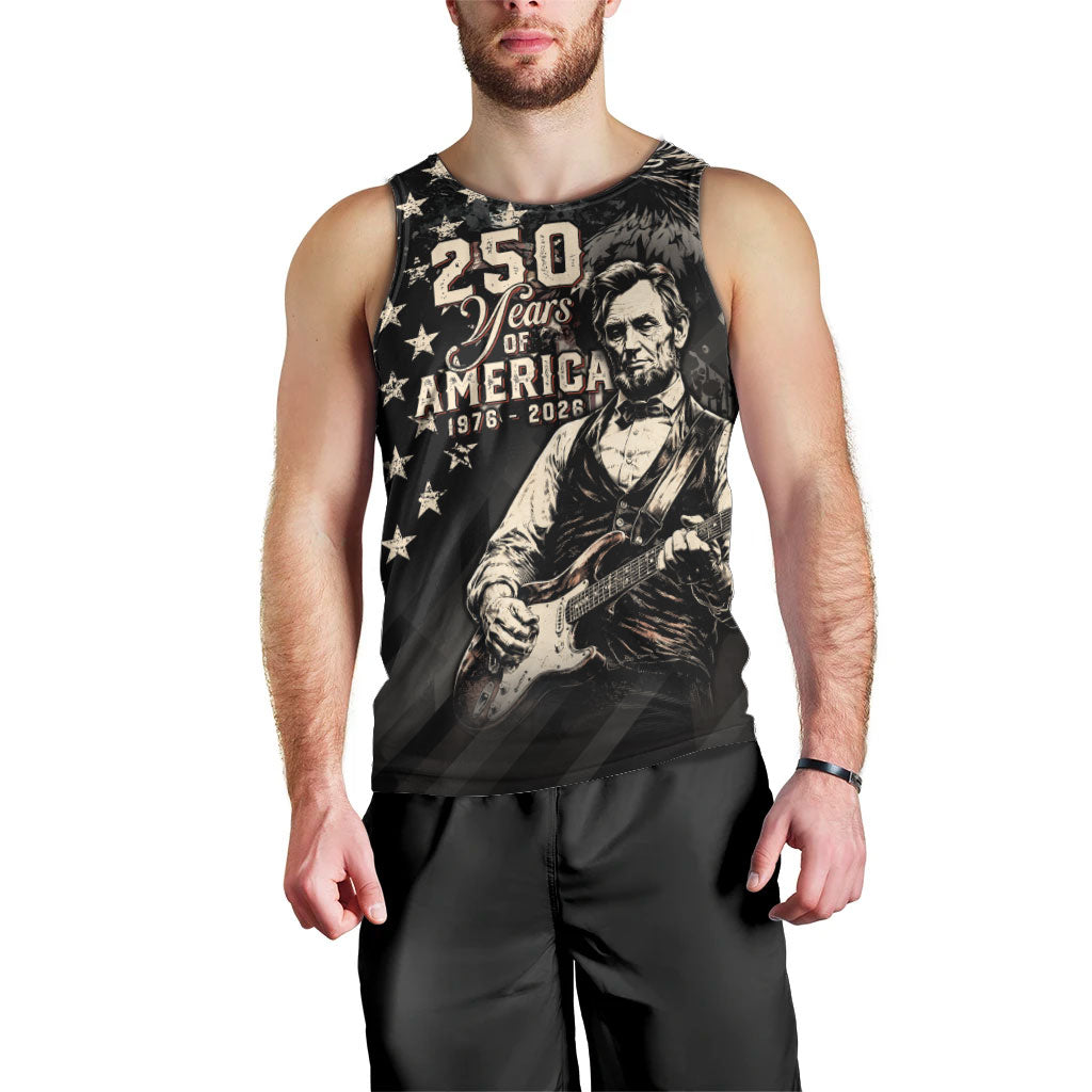 Personalized America 250th Anniversary Men Tank Top Abraham Lincoln Playing Guitar 4th July