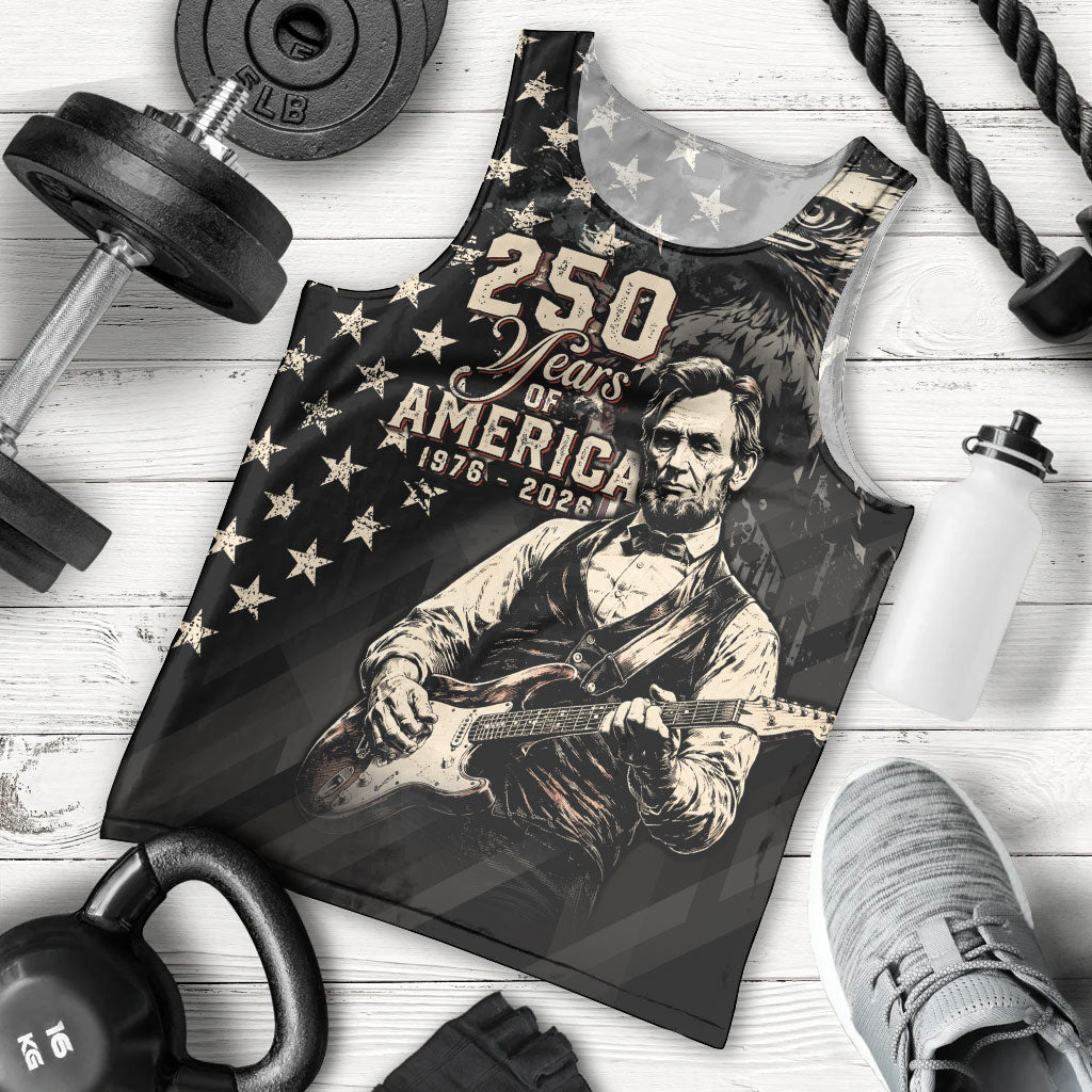 Personalized America 250th Anniversary Men Tank Top Abraham Lincoln Playing Guitar 4th July