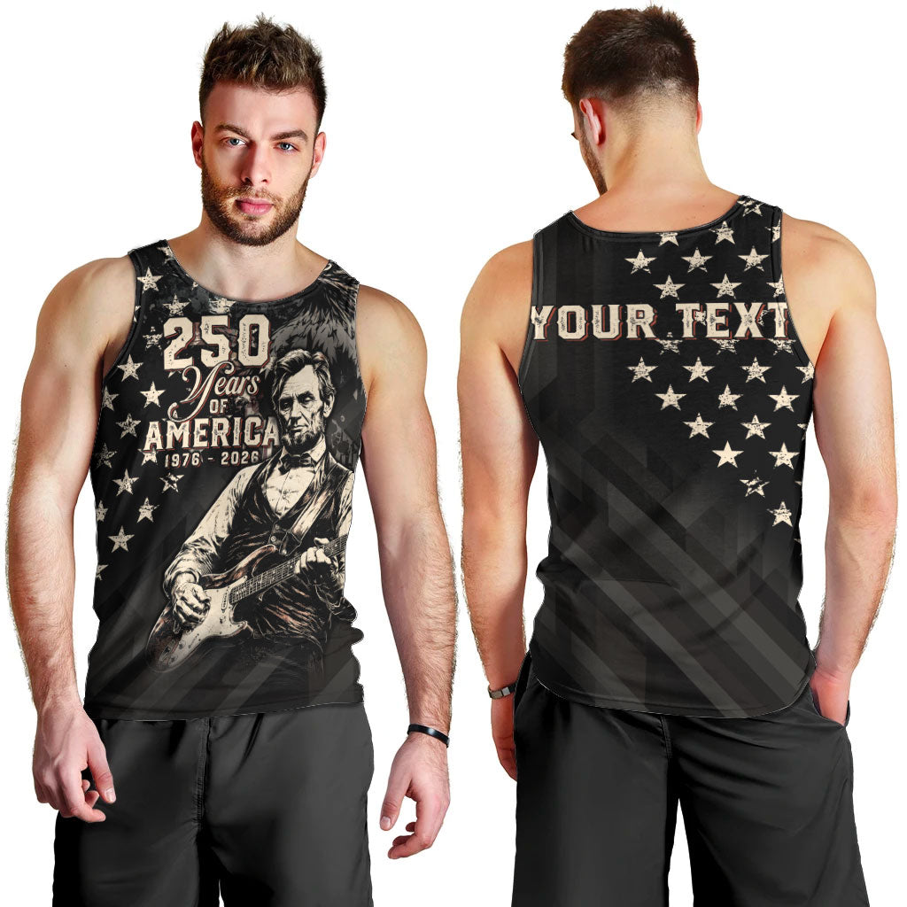 Personalized America 250th Anniversary Men Tank Top Abraham Lincoln Playing Guitar 4th July