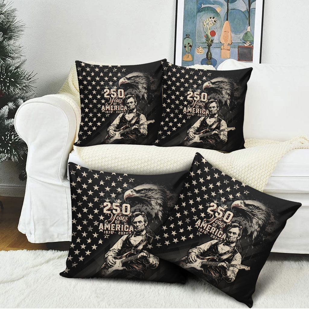 America 250th Anniversary Pillow Cover Abraham Lincoln Playing Guitar 4th July
