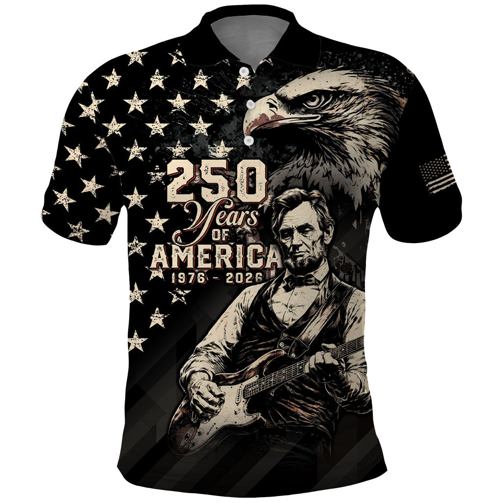 Personalized America 250th Anniversary Polo Shirt Abraham Lincoln Playing Guitar 4th July