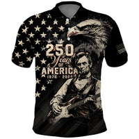 Personalized America 250th Anniversary Polo Shirt Abraham Lincoln Playing Guitar 4th July