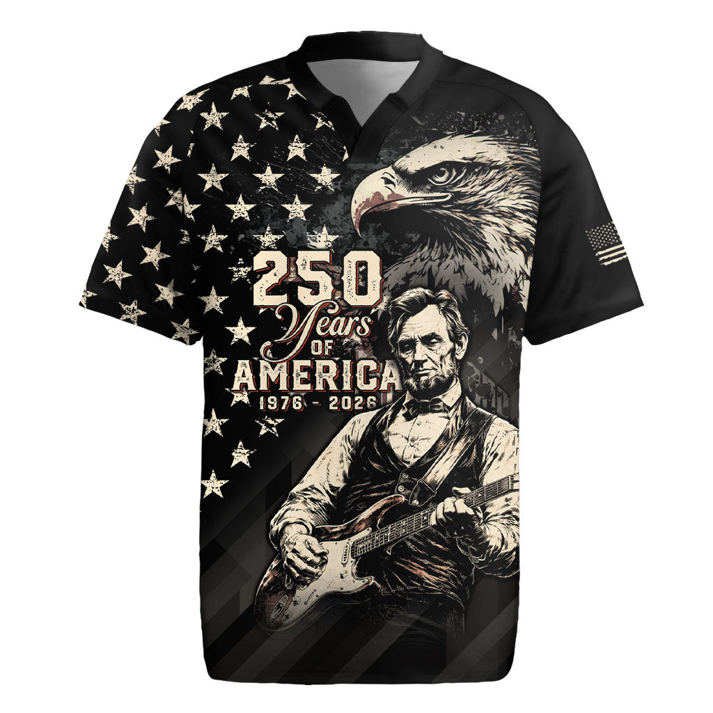 Personalized America 250th Anniversary Rugby Jersey Abraham Lincoln Playing Guitar 4th July