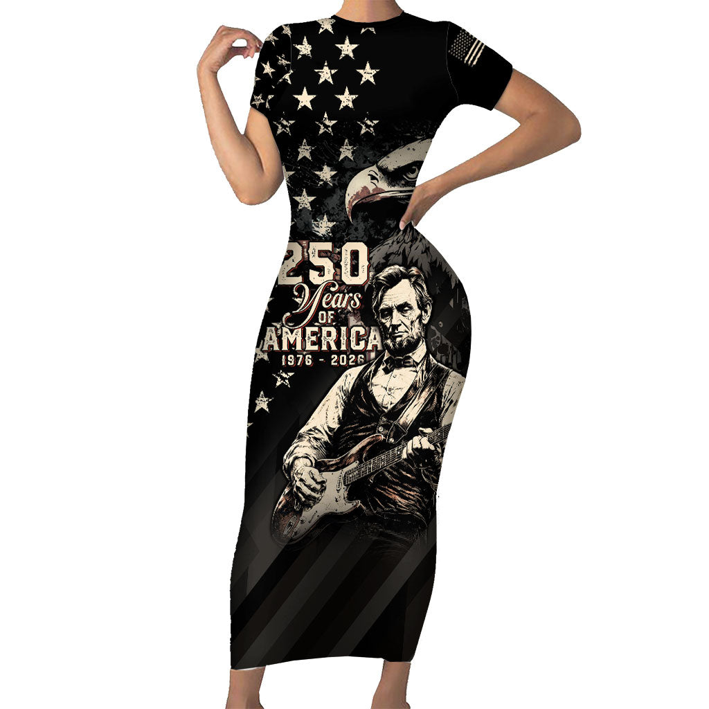 Personalized America 250th Anniversary Short Sleeve Bodycon Dress Abraham Lincoln Playing Guitar 4th July