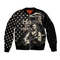 Personalized America 250th Anniversary Sleeve Zip Bomber Jacket Abraham Lincoln Playing Guitar 4th July
