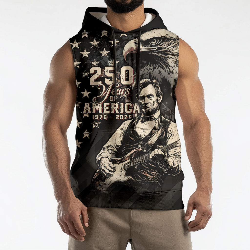 Personalized America 250th Anniversary Sleeveless Hoodie Abraham Lincoln Playing Guitar 4th July