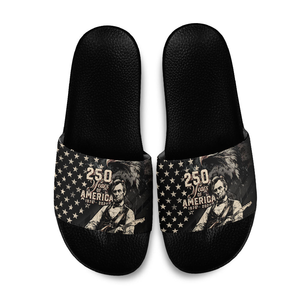 America 250th Anniversary Slide Sandals Abraham Lincoln Playing Guitar 4th July