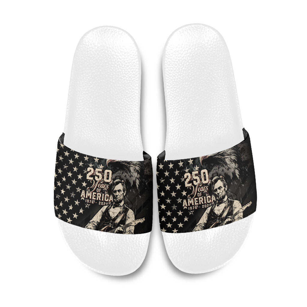 America 250th Anniversary Slide Sandals Abraham Lincoln Playing Guitar 4th July
