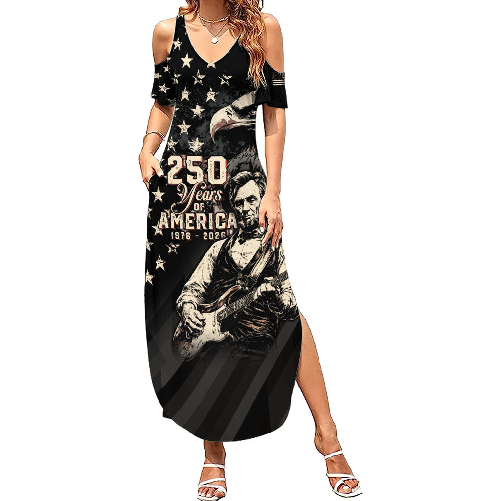 Personalized America 250th Anniversary Summer Maxi Dress Abraham Lincoln Playing Guitar 4th July