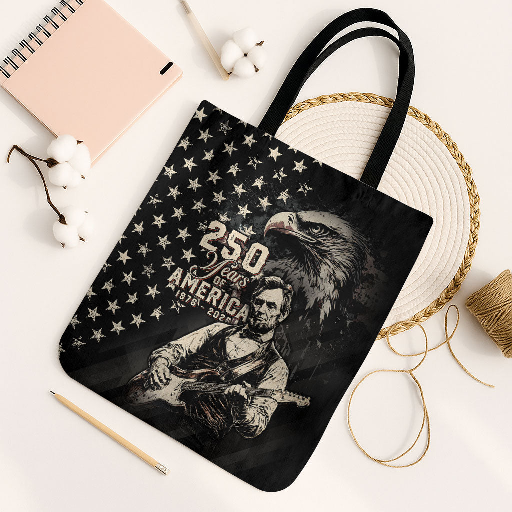 America 250th Anniversary Tote Bag Abraham Lincoln Playing Guitar 4th July