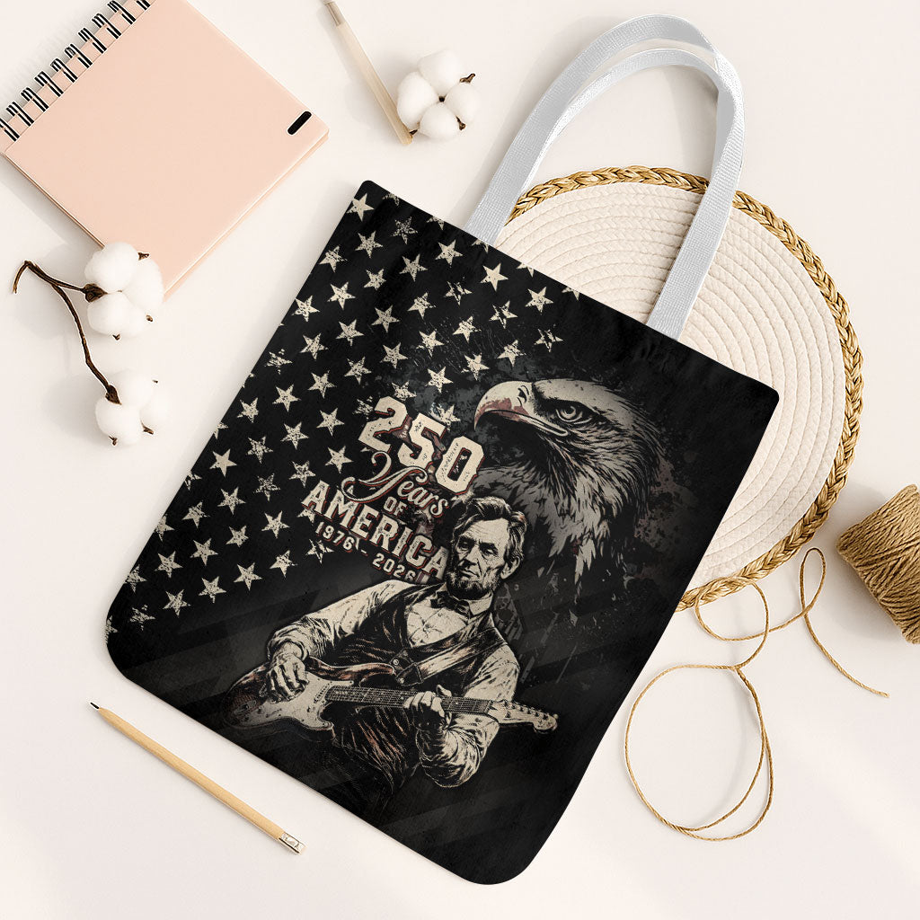 America 250th Anniversary Tote Bag Abraham Lincoln Playing Guitar 4th July