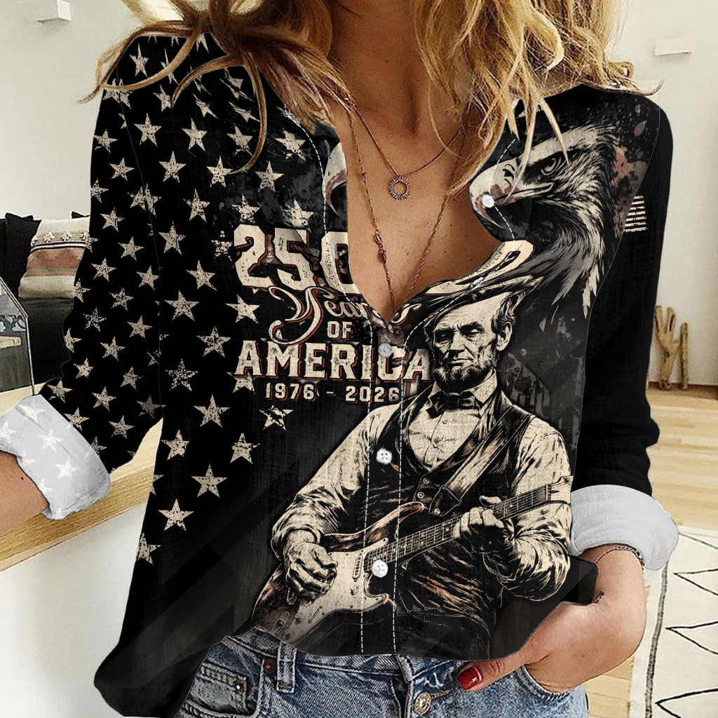 Personalized America 250th Anniversary Women Casual Shirt Abraham Lincoln Playing Guitar 4th July