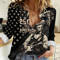 Personalized America 250th Anniversary Women Casual Shirt Abraham Lincoln Playing Guitar 4th July