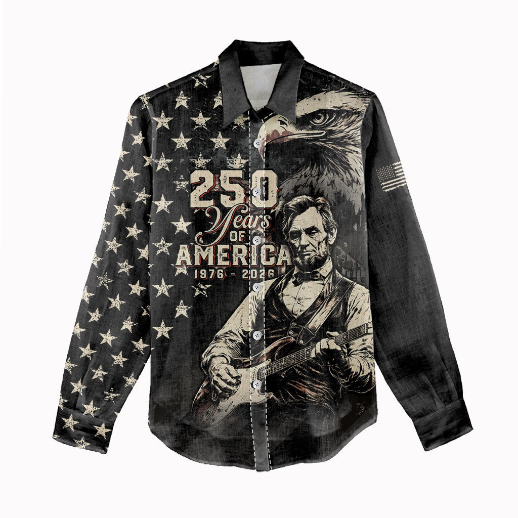 Personalized America 250th Anniversary Women Casual Shirt Abraham Lincoln Playing Guitar 4th July