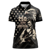 Personalized America 250th Anniversary Women Polo Shirt Abraham Lincoln Playing Guitar 4th July