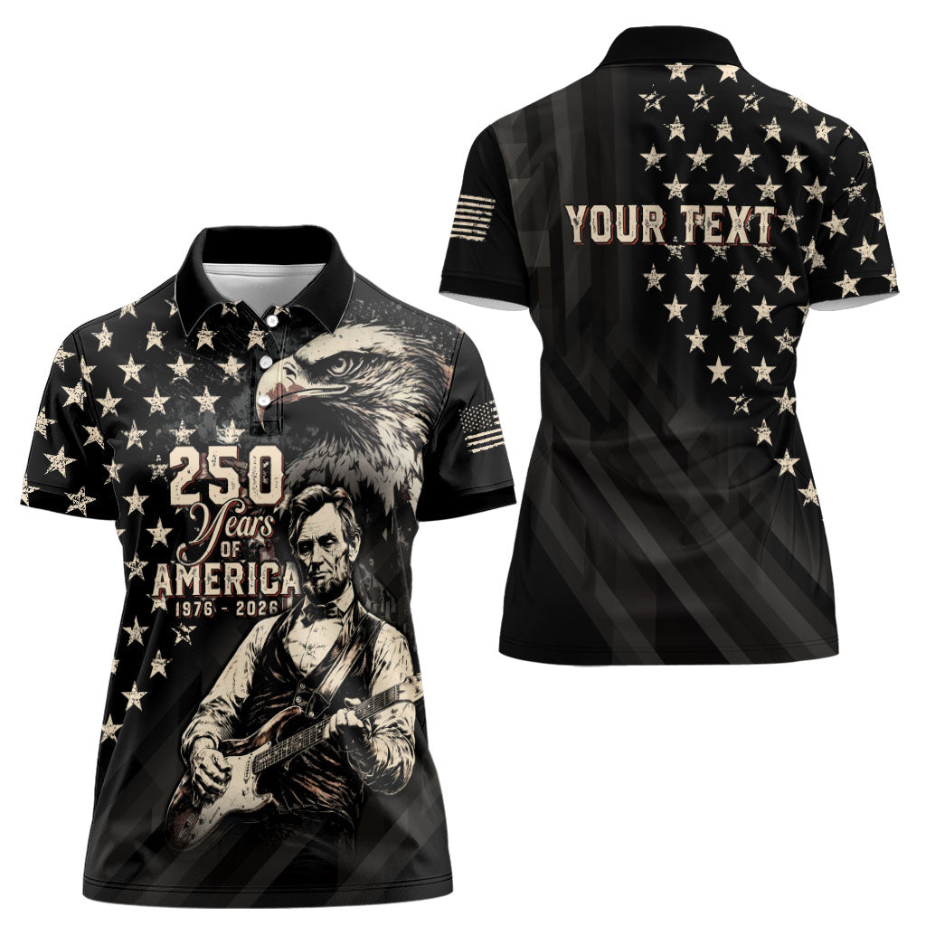 Personalized America 250th Anniversary Women Polo Shirt Abraham Lincoln Playing Guitar 4th July