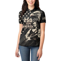 Personalized America 250th Anniversary Women Polo Shirt Abraham Lincoln Playing Guitar 4th July