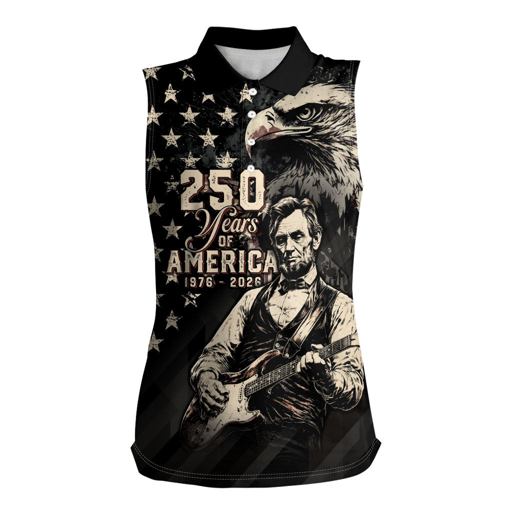 Personalized America 250th Anniversary Women Sleeveless Polo Shirt Abraham Lincoln Playing Guitar 4th July