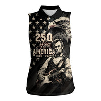 Personalized America 250th Anniversary Women Sleeveless Polo Shirt Abraham Lincoln Playing Guitar 4th July