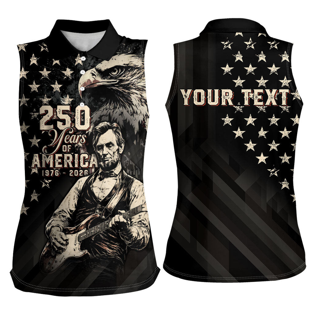 Personalized America 250th Anniversary Women Sleeveless Polo Shirt Abraham Lincoln Playing Guitar 4th July