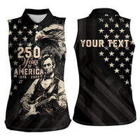 Personalized America 250th Anniversary Women Sleeveless Polo Shirt Abraham Lincoln Playing Guitar 4th July