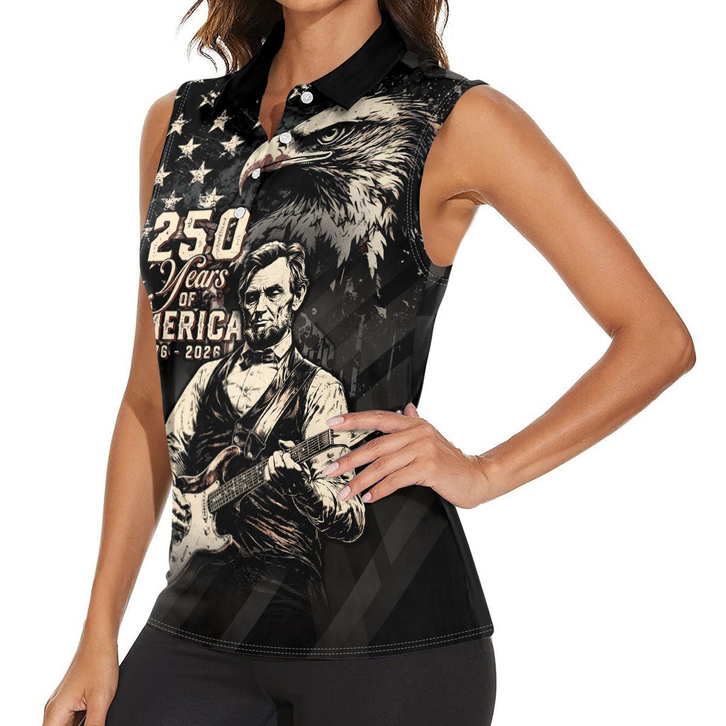 Personalized America 250th Anniversary Women Sleeveless Polo Shirt Abraham Lincoln Playing Guitar 4th July