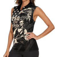 Personalized America 250th Anniversary Women Sleeveless Polo Shirt Abraham Lincoln Playing Guitar 4th July