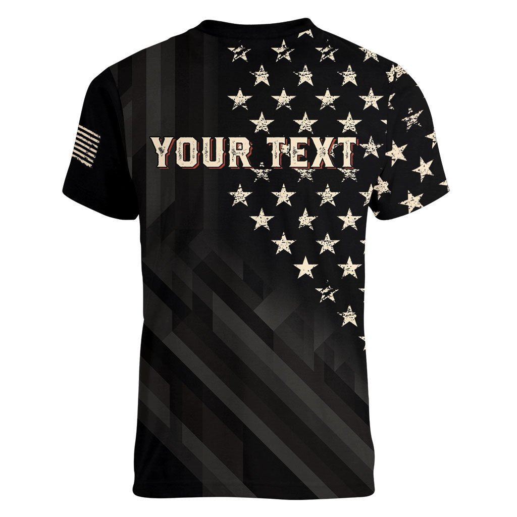 Personalized America 250th Anniversary Women V-Neck T-Shirt Abraham Lincoln Playing Guitar 4th July
