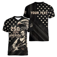 Personalized America 250th Anniversary Women V-Neck T-Shirt Abraham Lincoln Playing Guitar 4th July