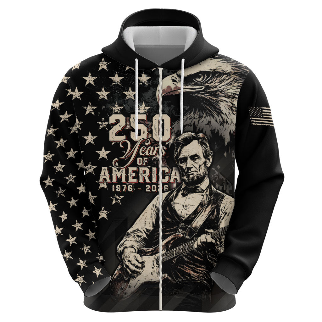 Personalized America 250th Anniversary Zip Hoodie Abraham Lincoln Playing Guitar 4th July
