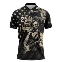 Personalized America 250th Anniversary Zipper Polo Shirt Abraham Lincoln Playing Guitar 4th July
