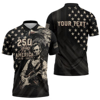 Personalized America 250th Anniversary Zipper Polo Shirt Abraham Lincoln Playing Guitar 4th July
