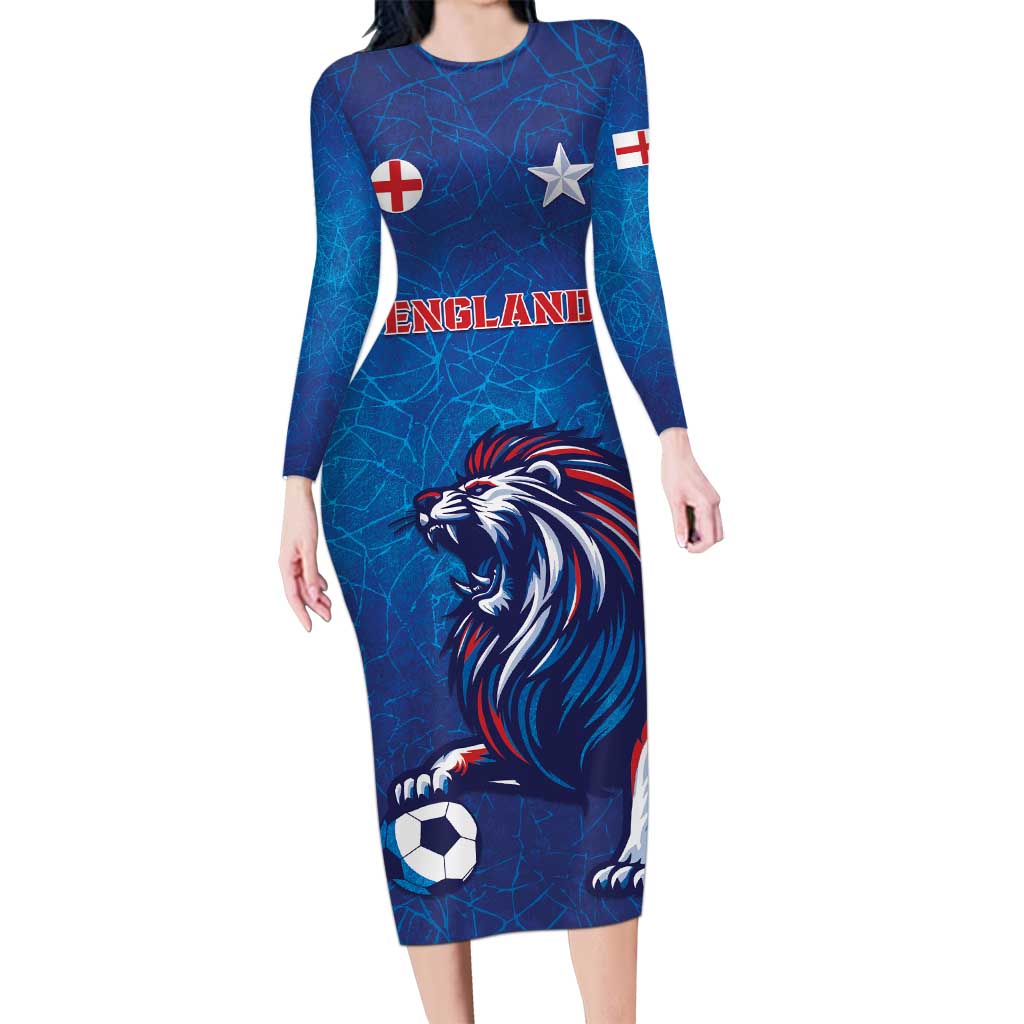 Custom England 2024 Football Long Sleeve Bodycon Dress Go Champions Lionesses LT05 - Wonder Print Shop