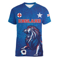 Custom England 2024 Football Women V-Neck T-Shirt Go Champions Lionesses LT05 - Wonder Print Shop