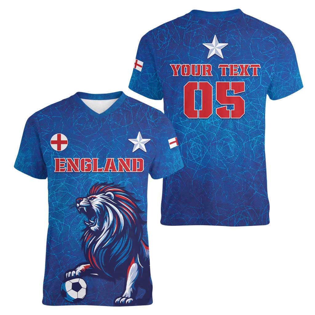 Custom England 2024 Football Women V-Neck T-Shirt Go Champions Lionesses LT05 - Wonder Print Shop