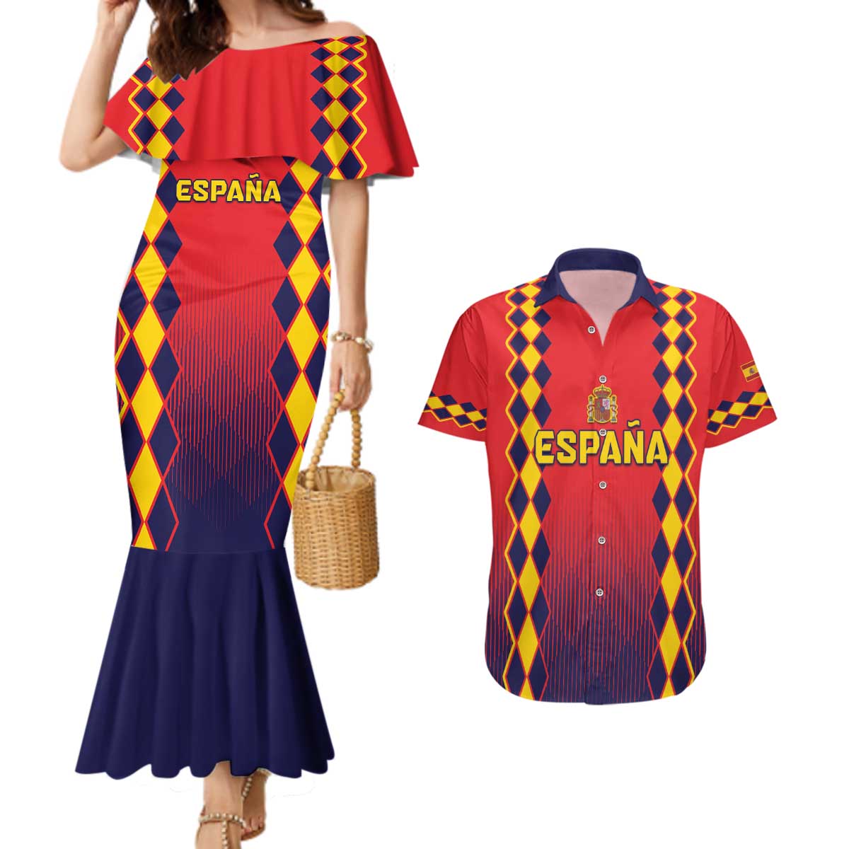 Custom Spain 2024 Football Couples Matching Mermaid Dress and Hawaiian Shirt Go Champions La Roja Simple Style LT05 - Wonder Print Shop