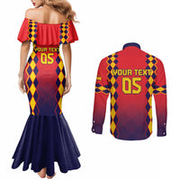 Custom Spain 2024 Football Couples Matching Mermaid Dress and Long Sleeve Button Shirt Go Champions La Roja Simple Style