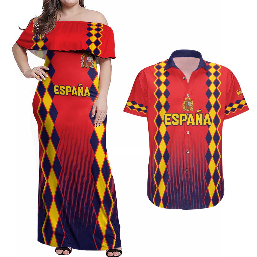 Custom Spain 2024 Football Couples Matching Off Shoulder Maxi Dress and Hawaiian Shirt Go Champions La Roja Simple Style LT05 - Wonder Print Shop