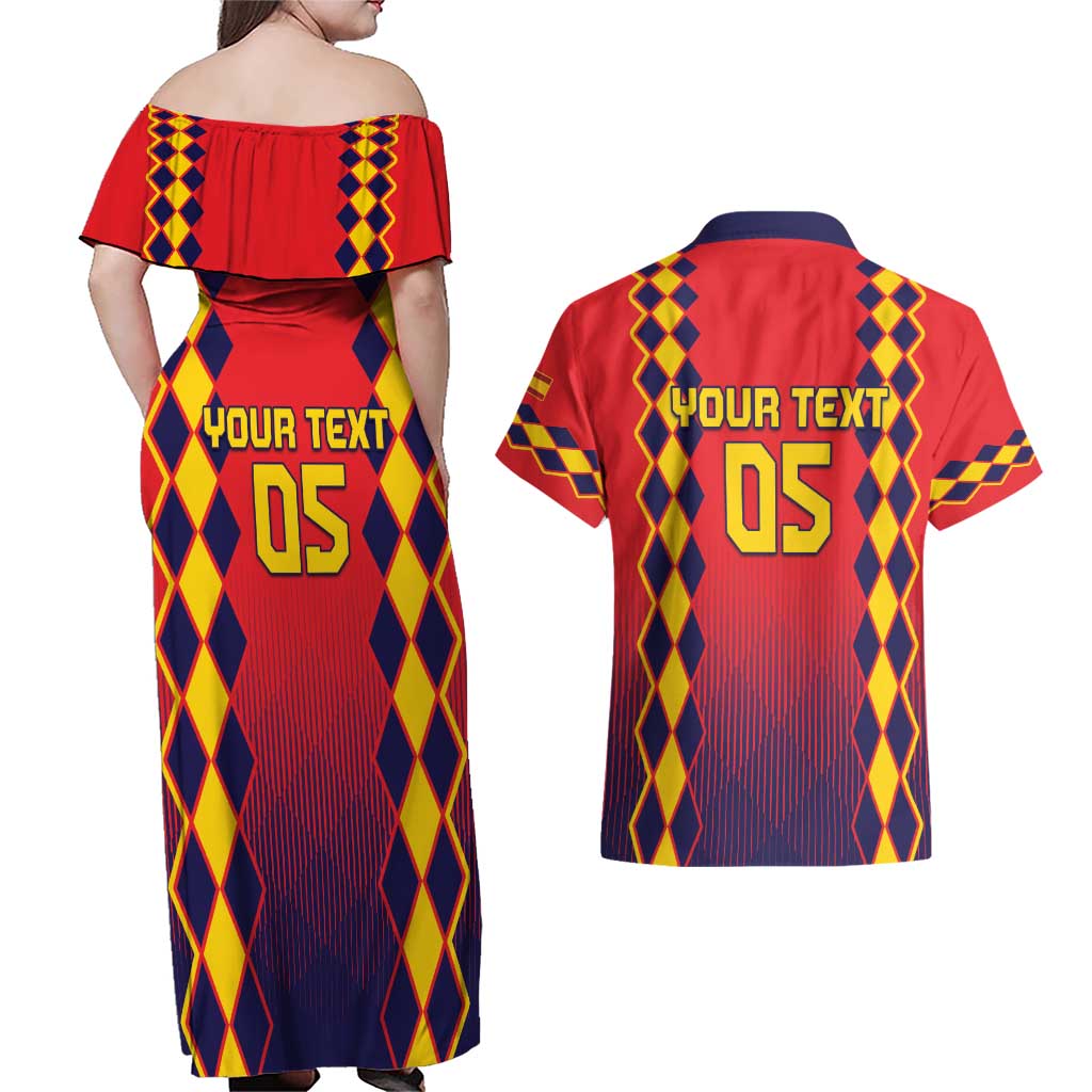 Custom Spain 2024 Football Couples Matching Off Shoulder Maxi Dress and Hawaiian Shirt Go Champions La Roja Simple Style LT05 - Wonder Print Shop