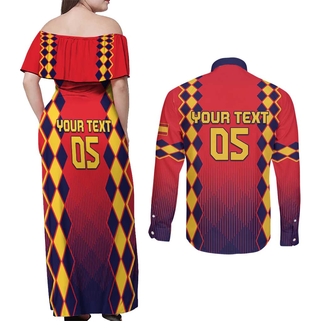 Custom Spain 2024 Football Couples Matching Off Shoulder Maxi Dress and Long Sleeve Button Shirt Go Champions La Roja Simple Style LT05 - Wonder Print Shop