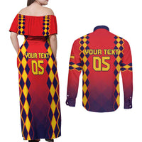 Custom Spain 2024 Football Couples Matching Off Shoulder Maxi Dress and Long Sleeve Button Shirt Go Champions La Roja Simple Style LT05 - Wonder Print Shop