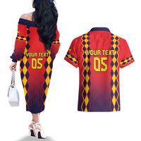 Custom Spain 2024 Football Couples Matching Off The Shoulder Long Sleeve Dress and Hawaiian Shirt Go Champions La Roja Simple Style LT05 - Wonder Print Shop
